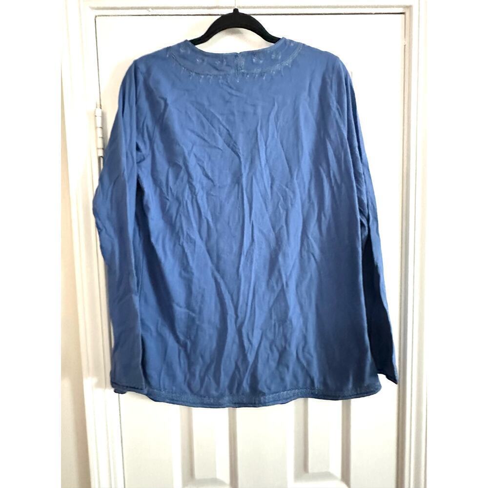 LANDS’ END Embroidered Blue Long Sleeve Baumwolle Tunic Top Shirt - Sz M - Picture 5 of 6